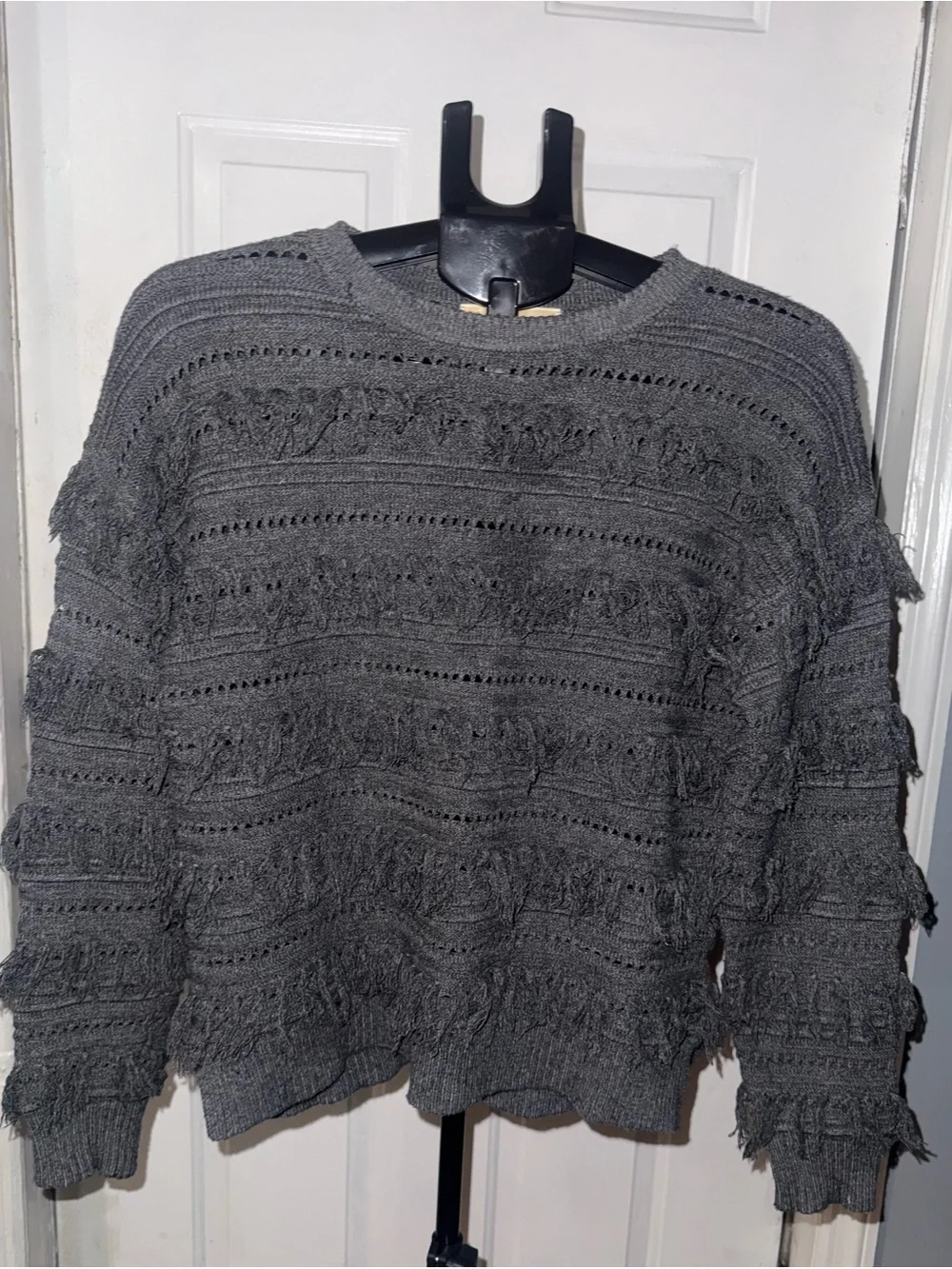 Michael Michael Kors Fringe Sweater Women’s S Gray Open Knit Boho